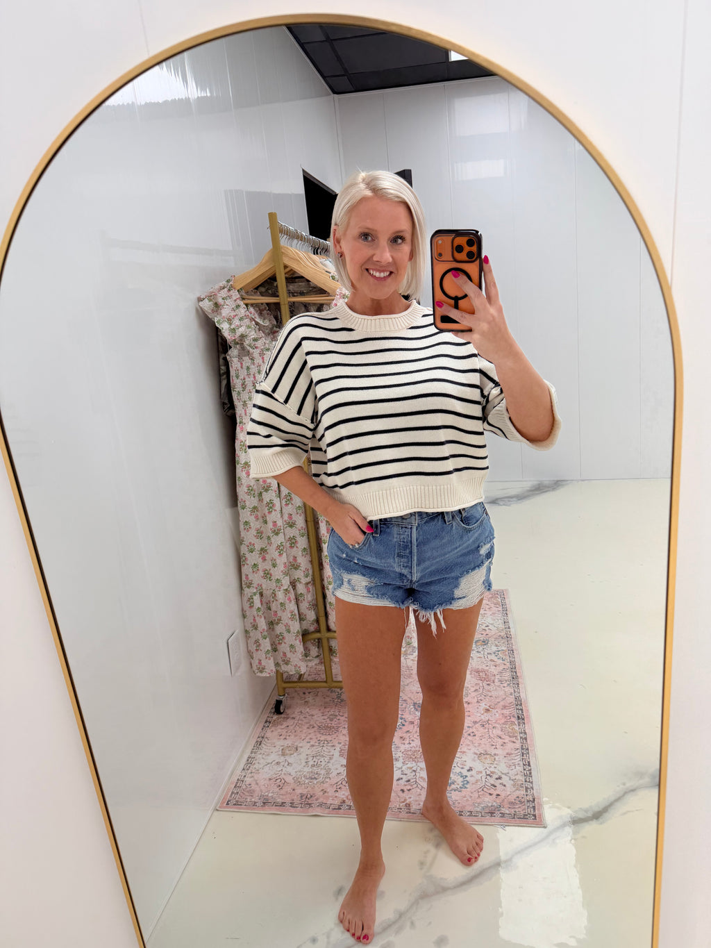 Coastal Stripe Short Sleeve Sweater