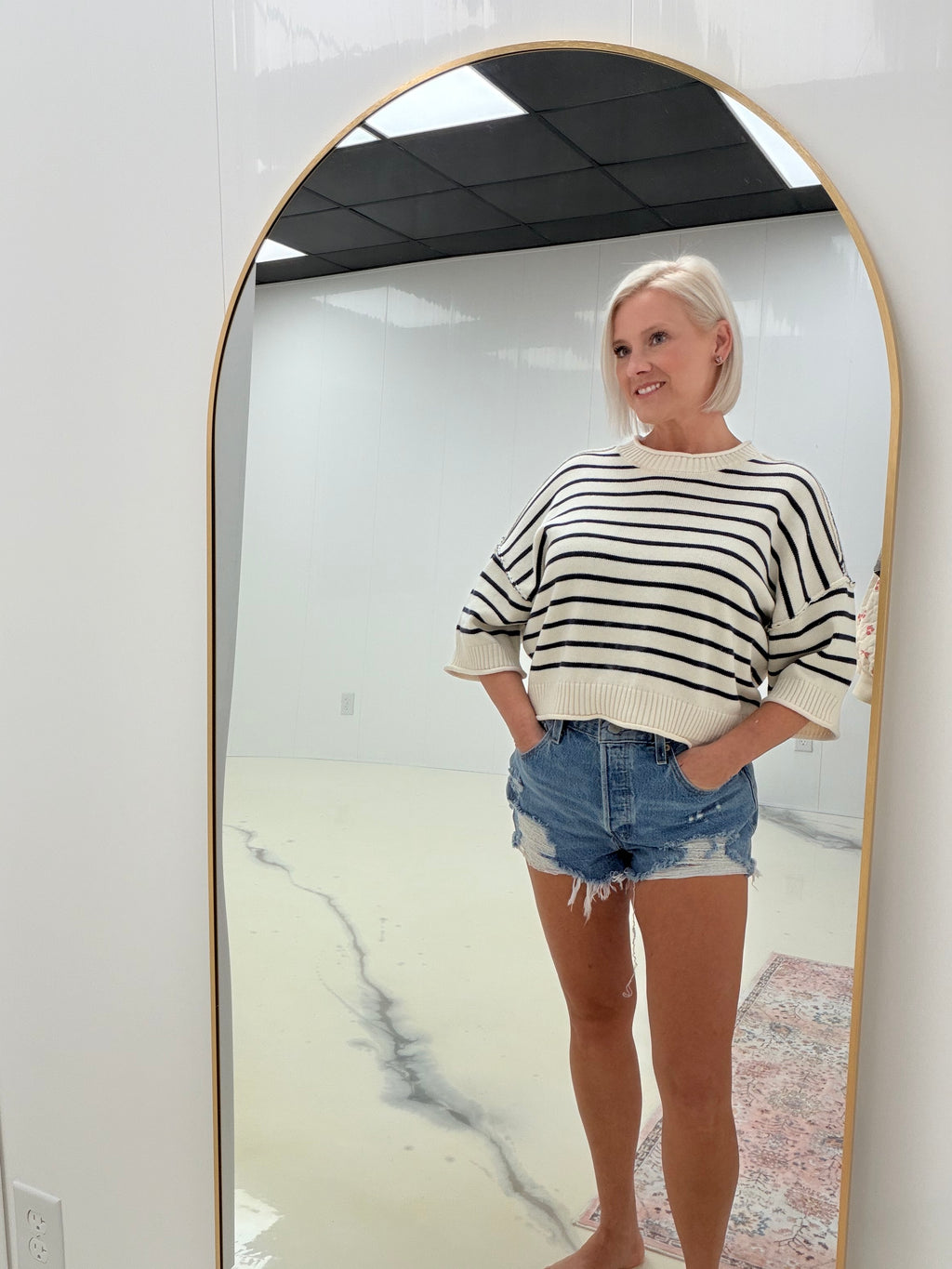 Coastal Stripe Short Sleeve Sweater