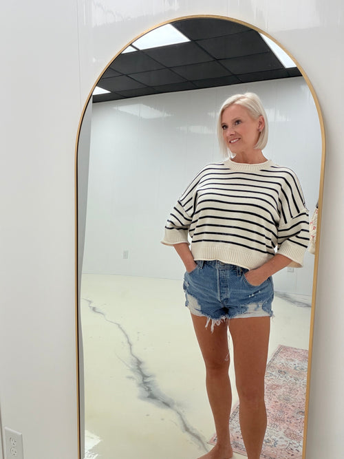 Coastal Stripe Short Sleeve Sweater