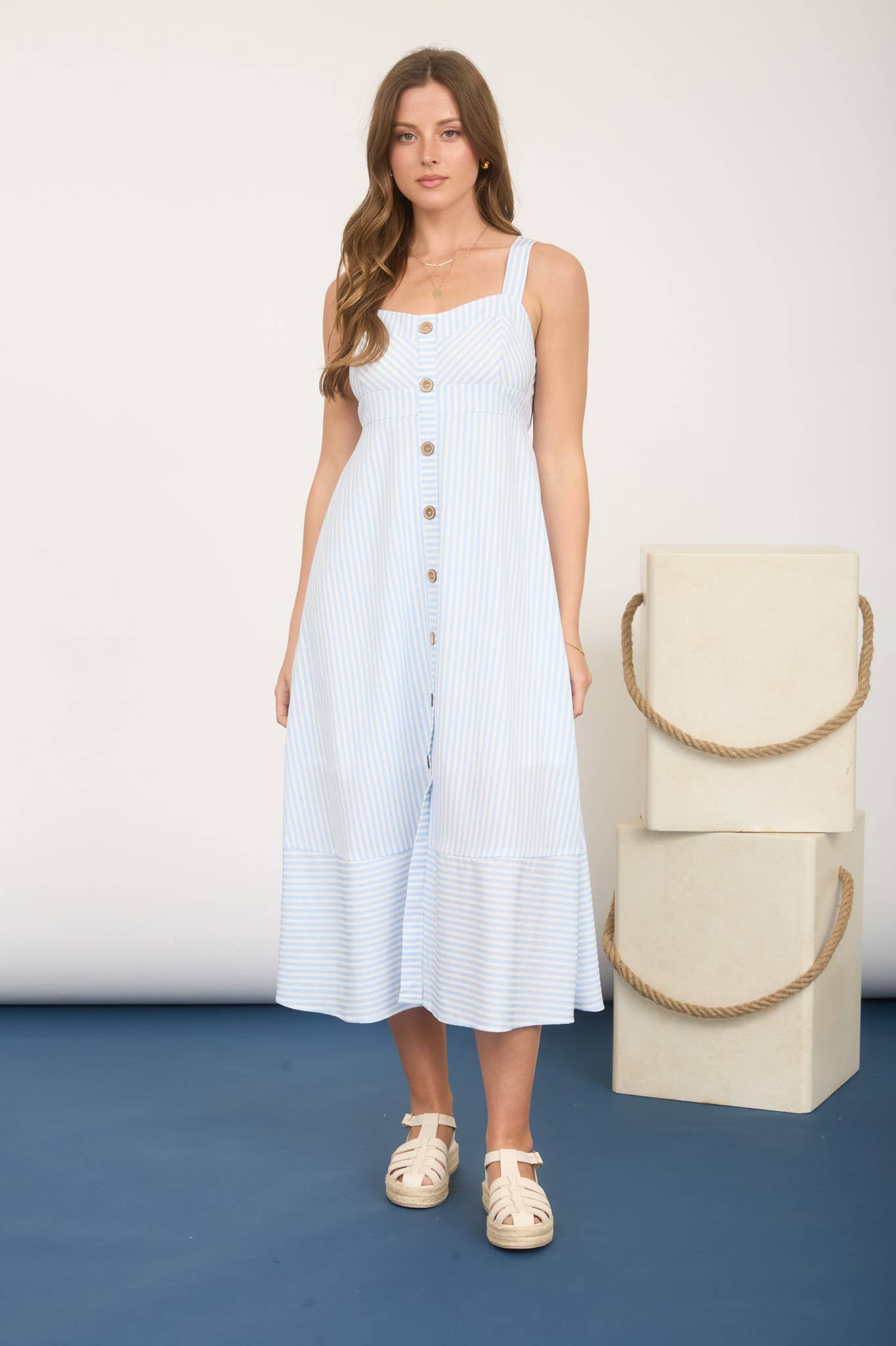 Button Down Sleeveless Midi Dress