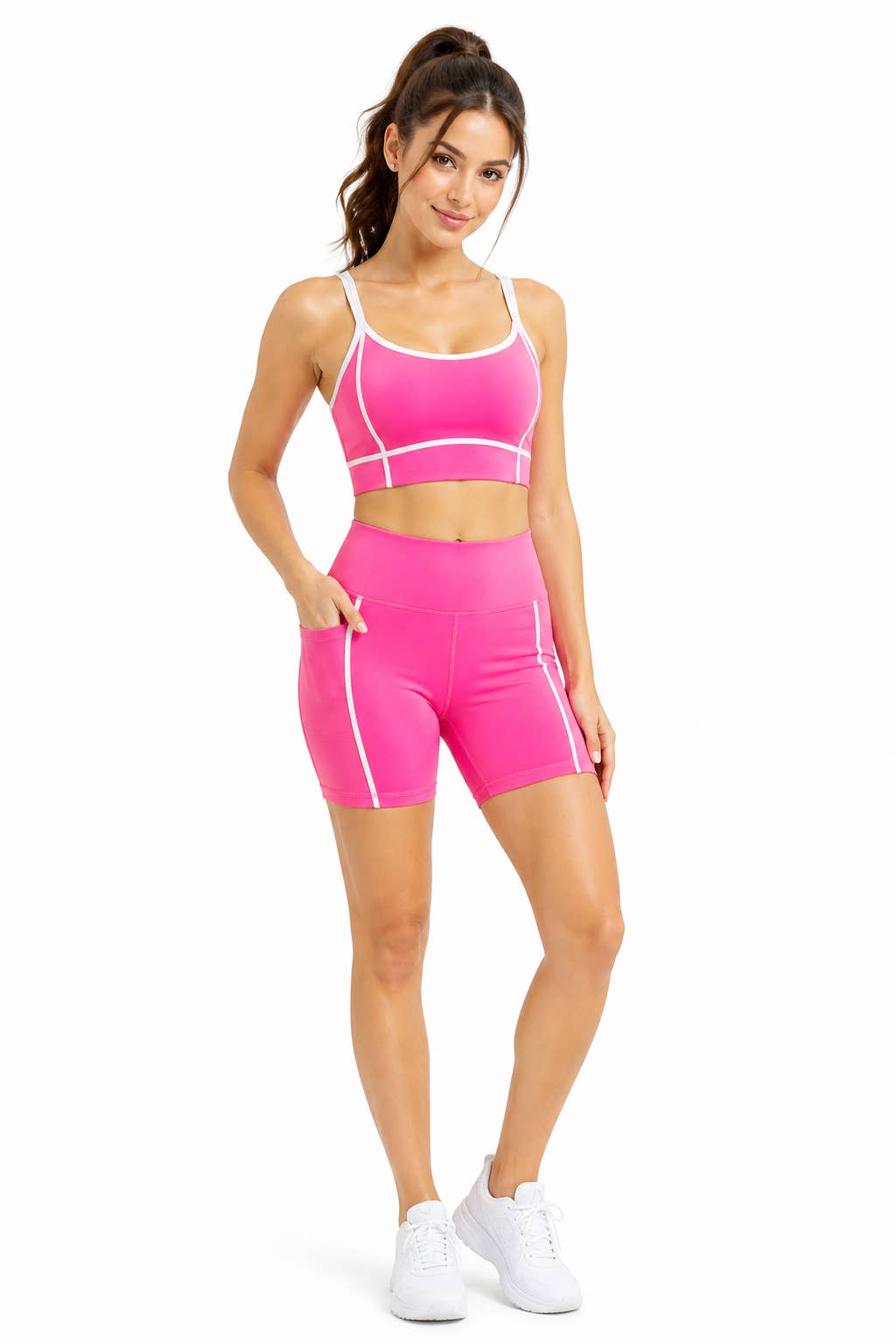 White Contrast Sports Bra with Matching Shorts