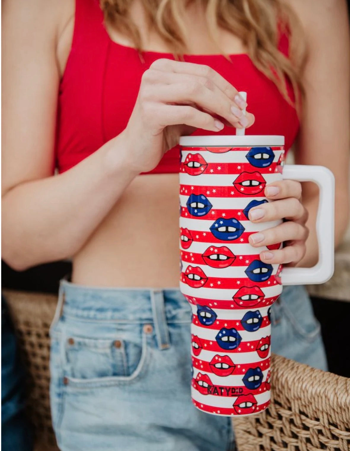 American Flag & Lips 38oz Tumbler