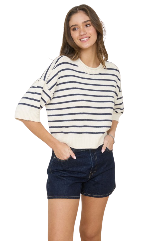 Coastal Stripe Short Sleeve Sweater