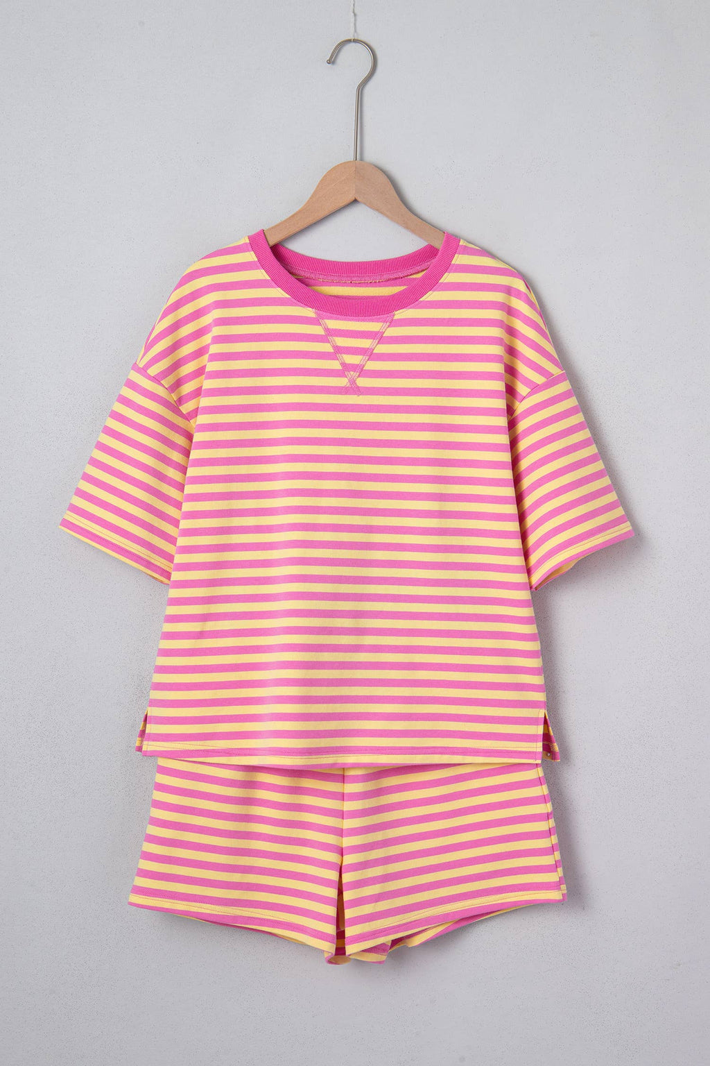 Striped Short Sleeve Shorts Set