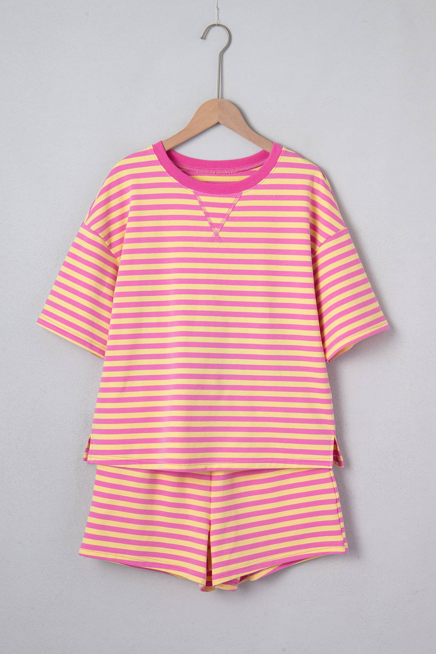 Striped Short Sleeve Shorts Set
