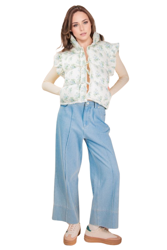 Front Bow Ruffle Sleeve Puffer Vest