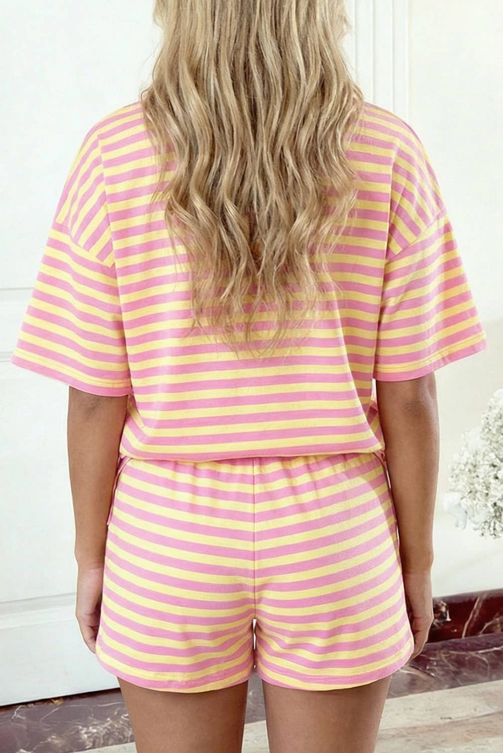 Striped Short Sleeve Shorts Set