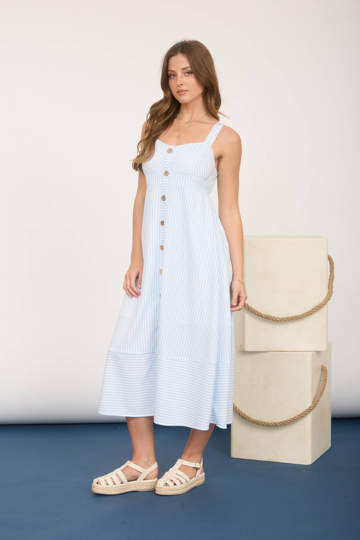 Button Down Sleeveless Midi Dress