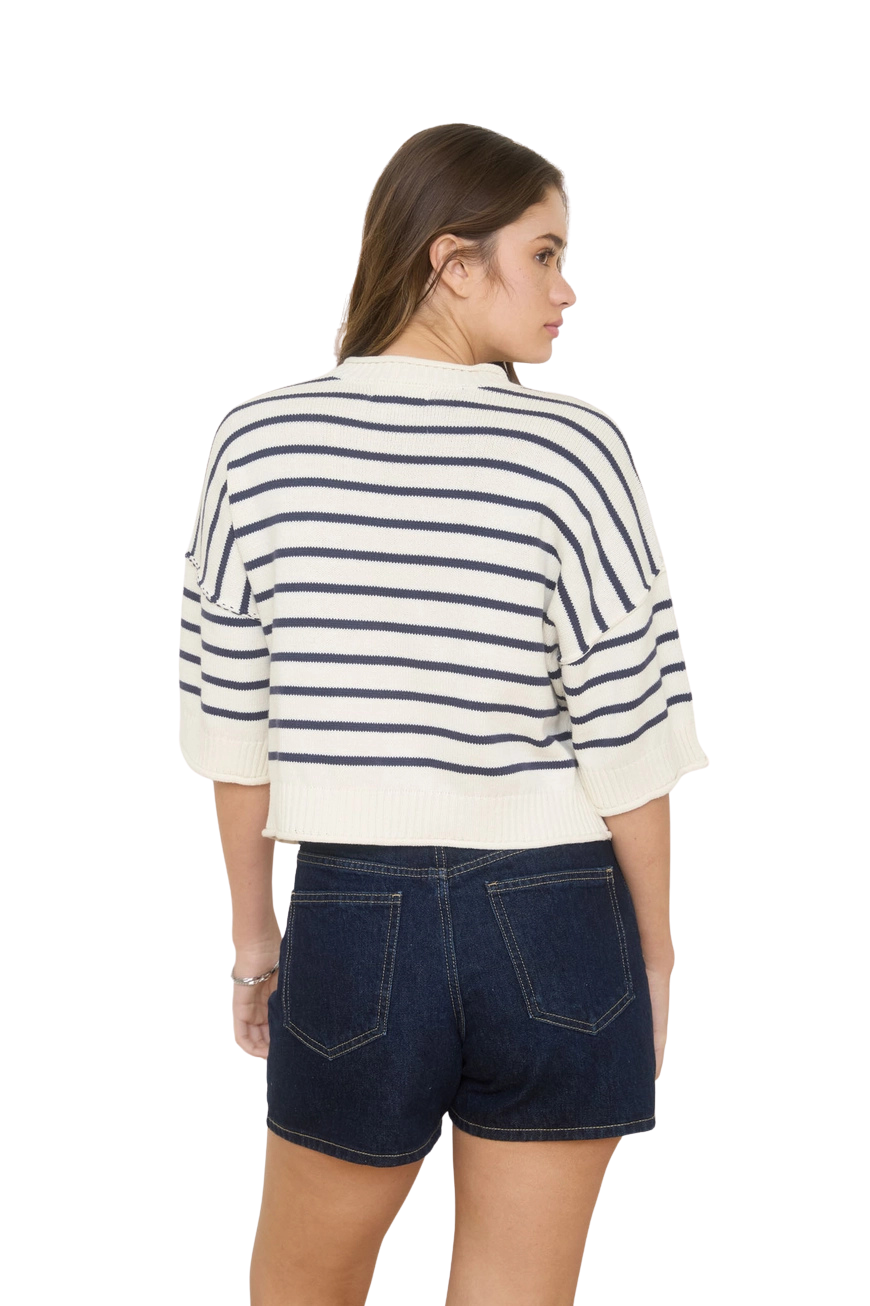Coastal Stripe Short Sleeve Sweater