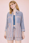 Woven Striped Shirt Top & Shorts Set