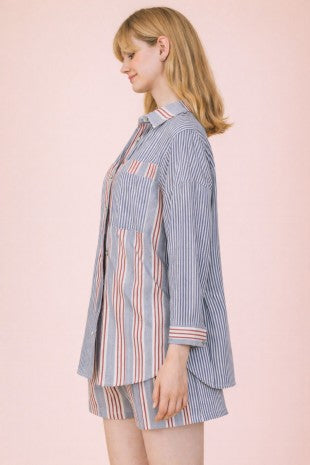 Woven Striped Shirt Top & Shorts Set