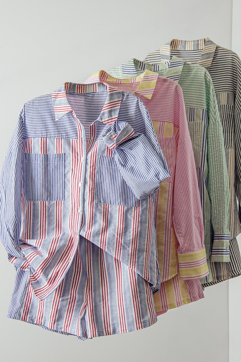 Woven Striped Shirt Top & Shorts Set
